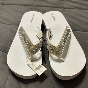 Lane Bryant White Sandals with Silver Accents
